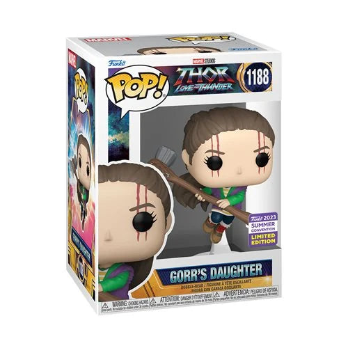 Thor Love and Thunder Gorr's Daughter Love Funko Pop Vinyl Figure number 1188 with Stormbreaker in window display box