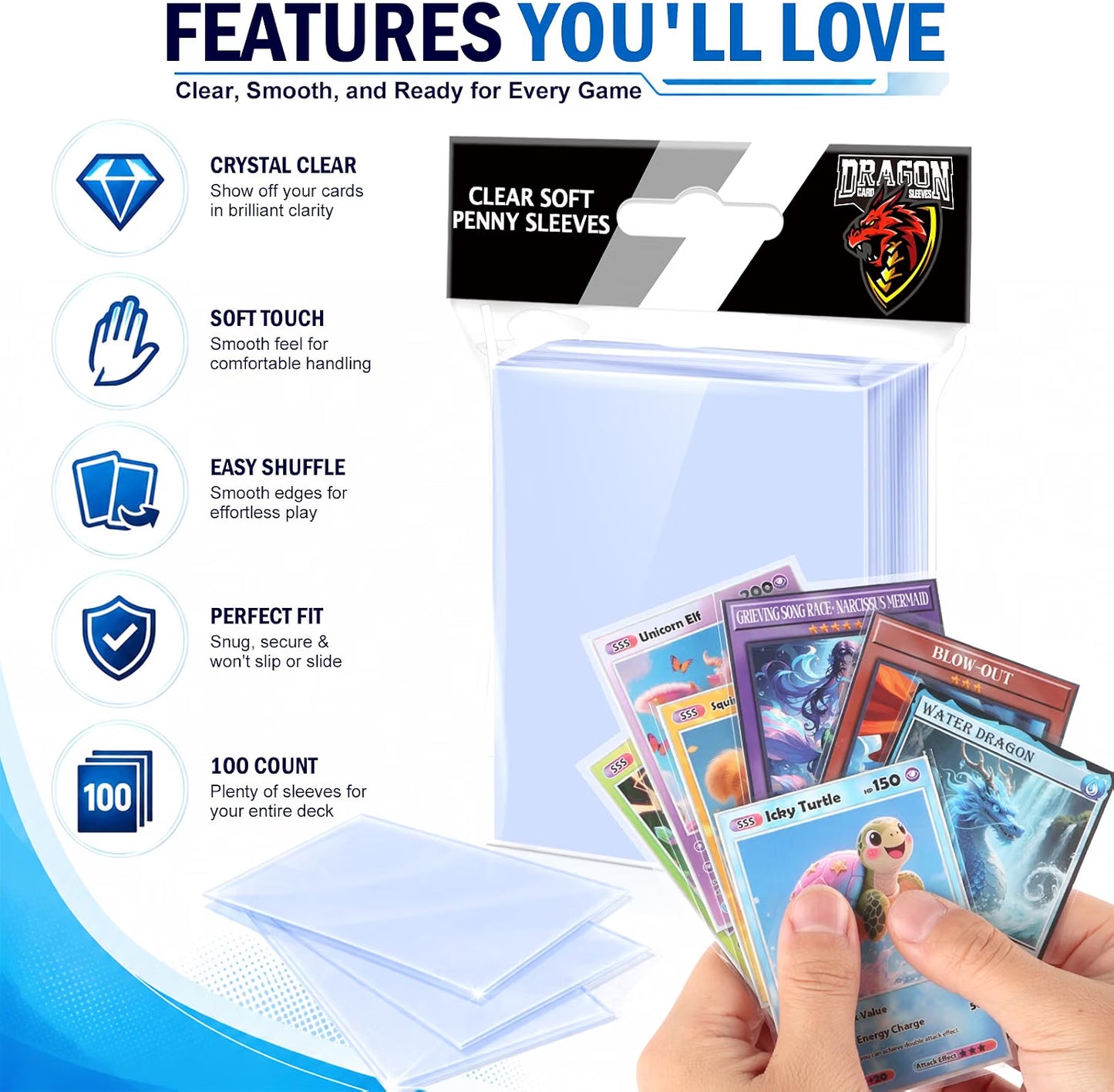Kitoyz Clear Penny Card Sleeves Standard Size 100 Pack