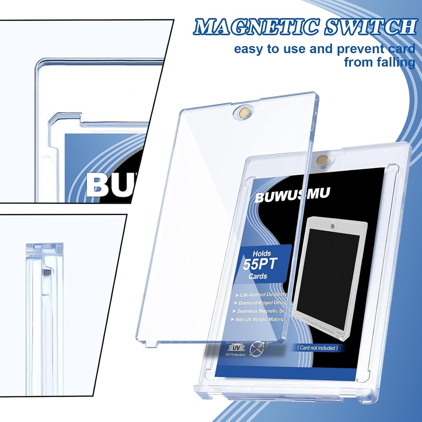 55pt Acrylic Magnetic Card Holder - One Touch Clear Sports Card Protector - 1 Unit