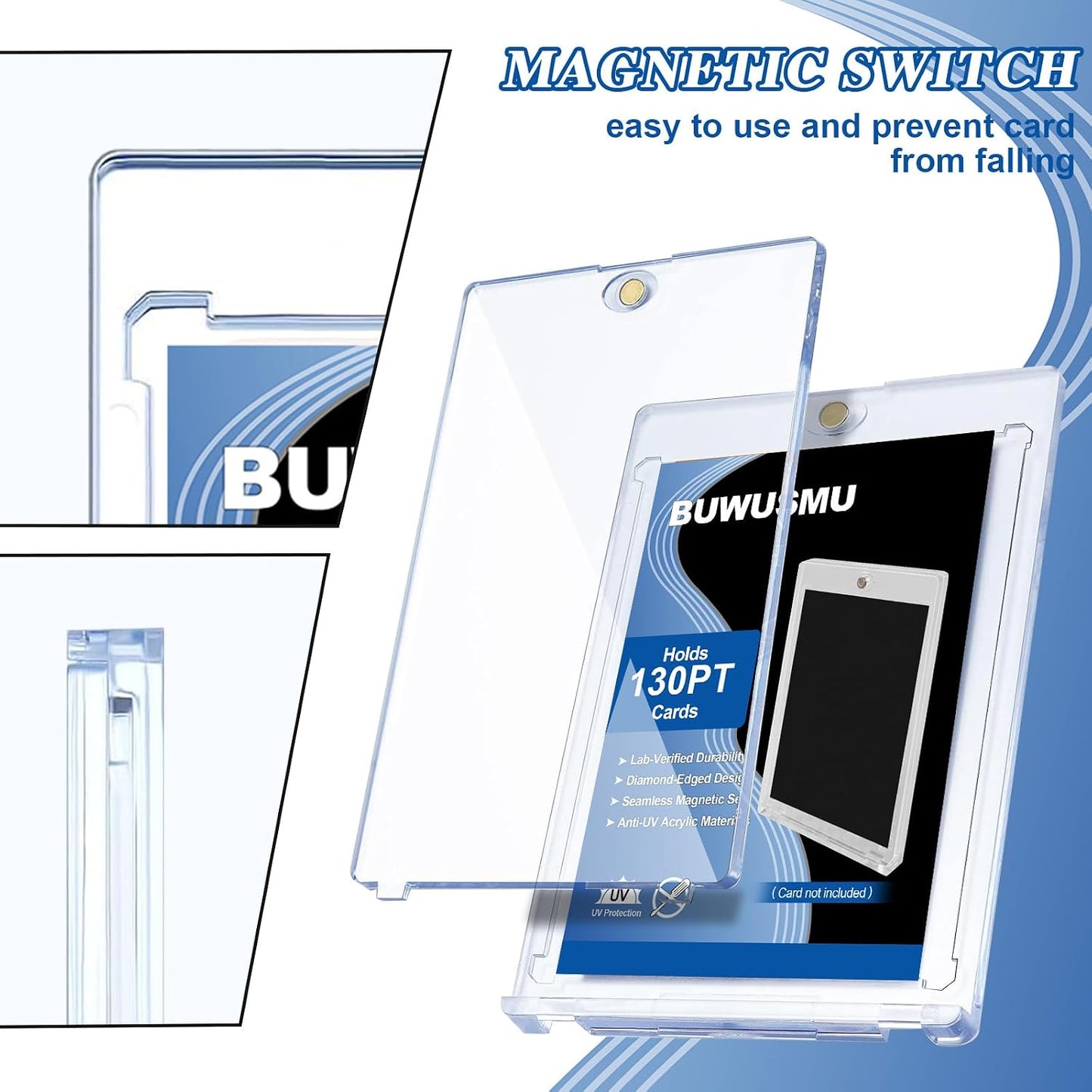 130pt Acrylic Magnetic Card Holder - One Touch Clear Sports Card Protector - 1 Unit