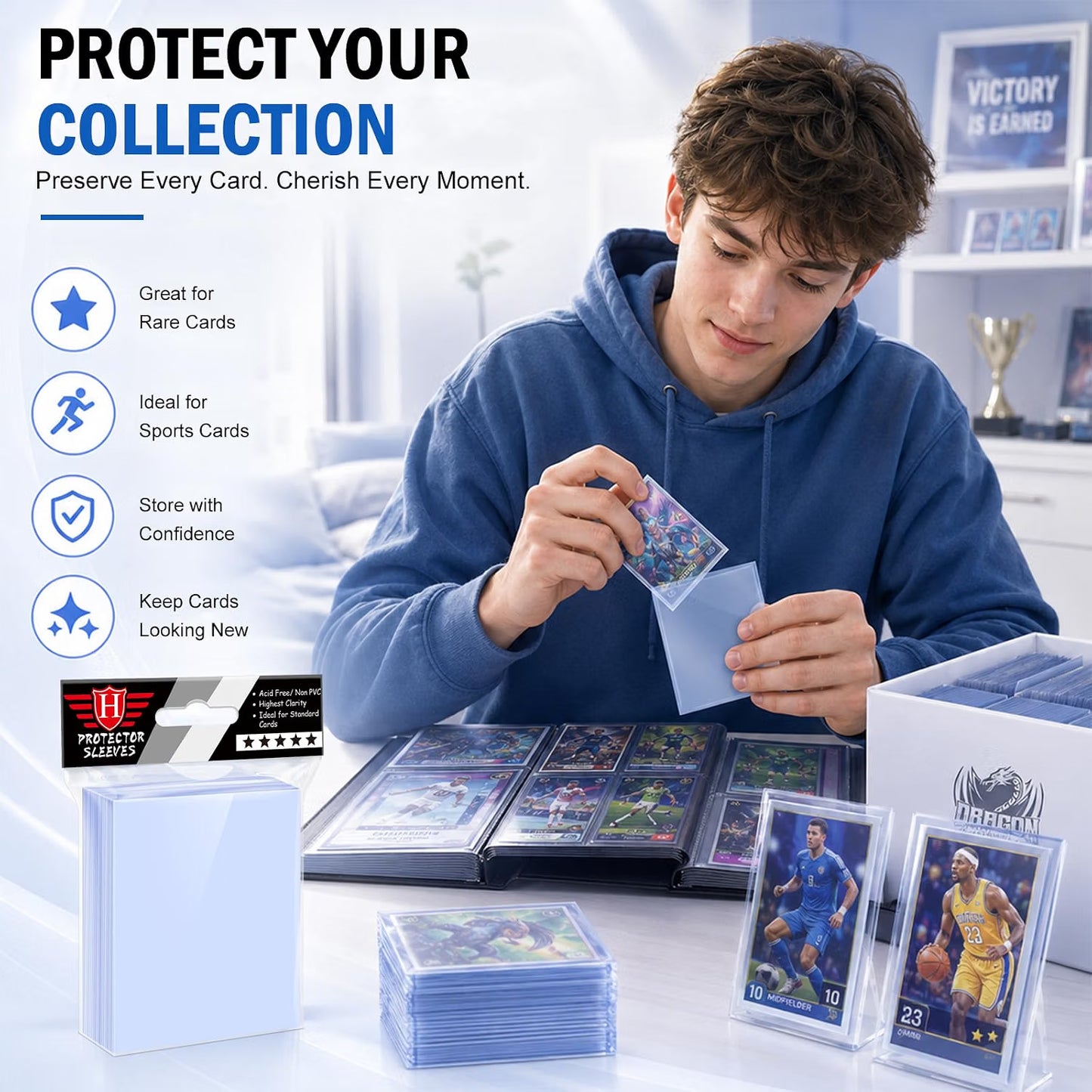 Homthy Clear Penny Card Sleeves Standard Size 100 Pack