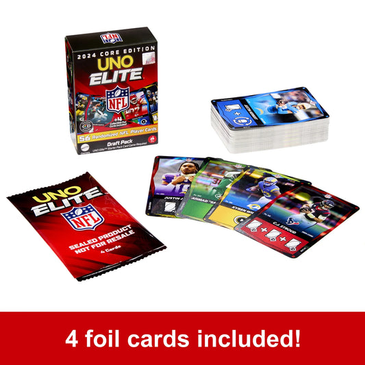 Mattel UNO Elite NFL 2024 Core Edition Draft Pack - 56 Player Cards + 4 Foil Cards