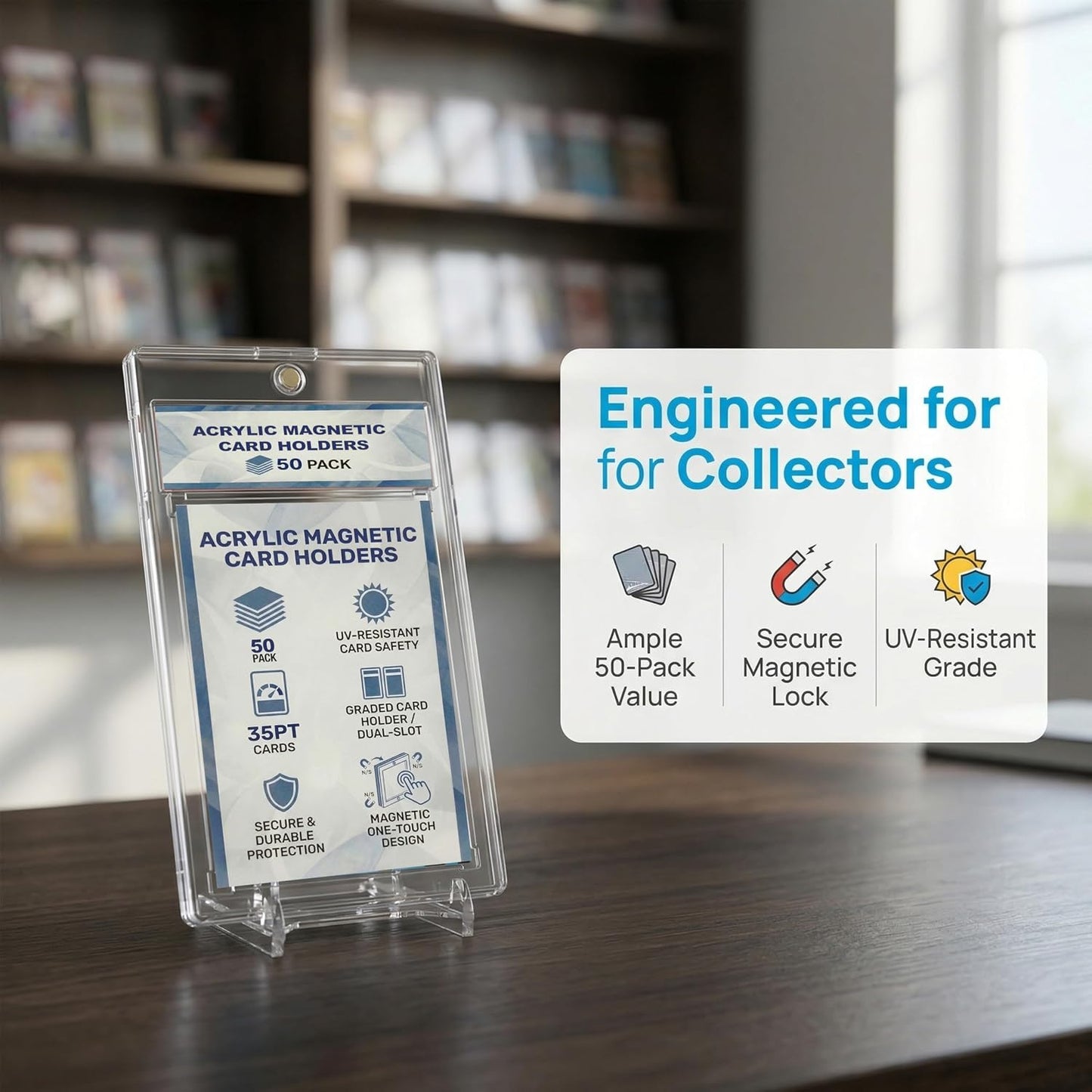 35PT Magnetic Acrylic Card Holder with Label Slot – Single Unit