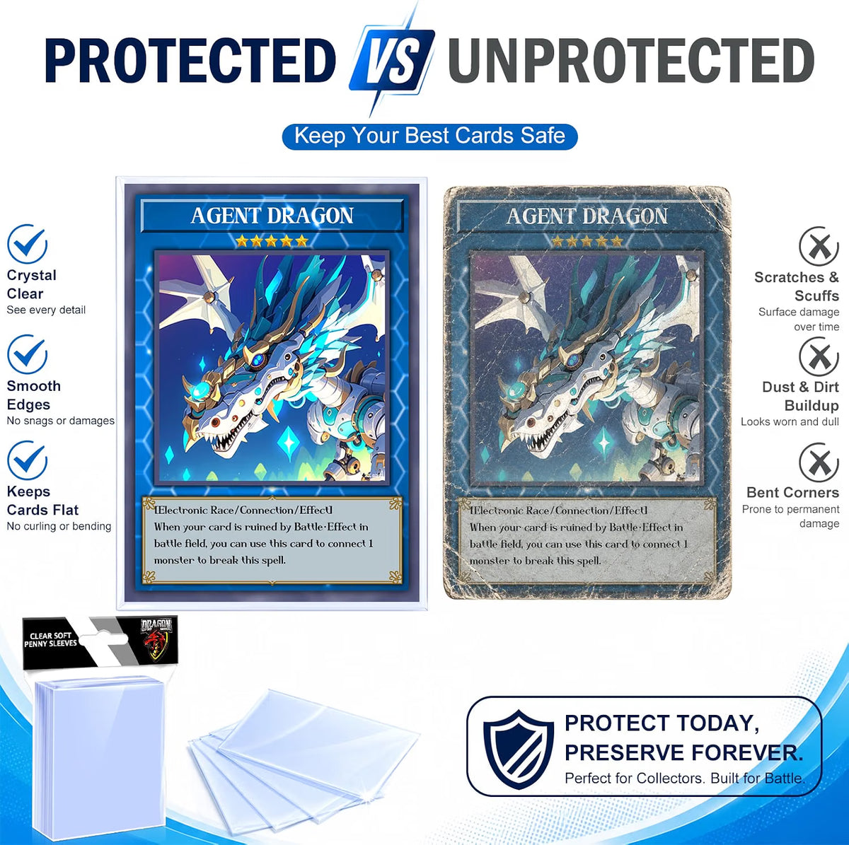 Kitoyz Clear Penny Card Sleeves Standard Size 100 Pack