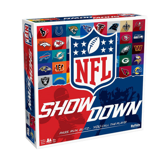 Buffalo Games NFL Showdown two-player football board game featuring all 32 NFL teams and interactive Flicker Kicker