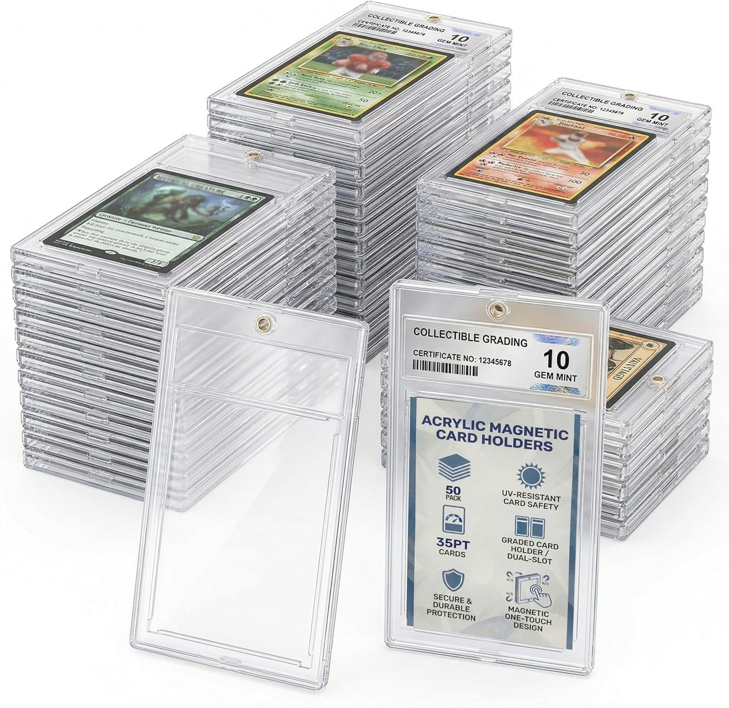 Single clear 35PT magnetic acrylic card holder with standard card compartment and separate label slot