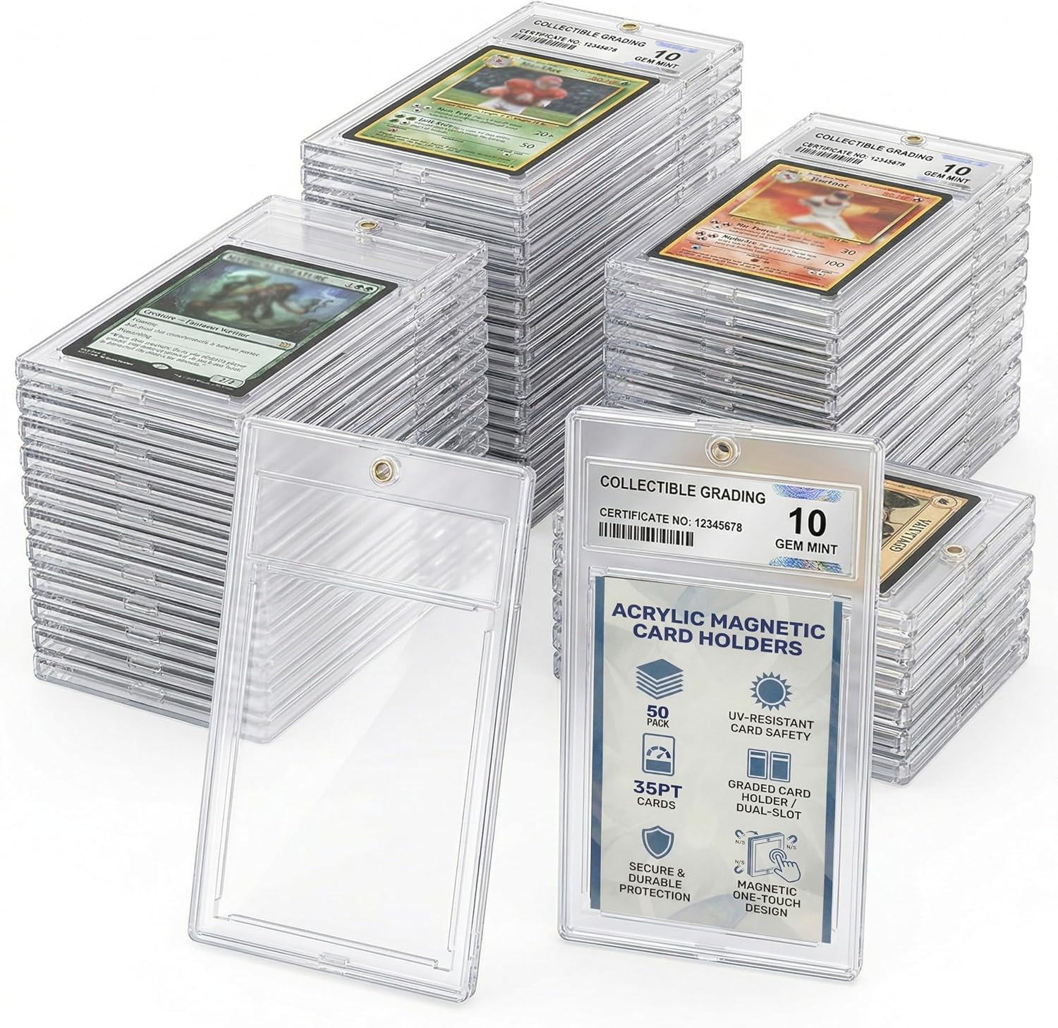 Single clear 35PT magnetic acrylic card holder with standard card compartment and separate label slot