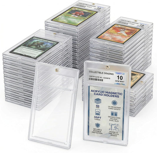 Single clear 35PT magnetic acrylic card holder with standard card compartment and separate label slot