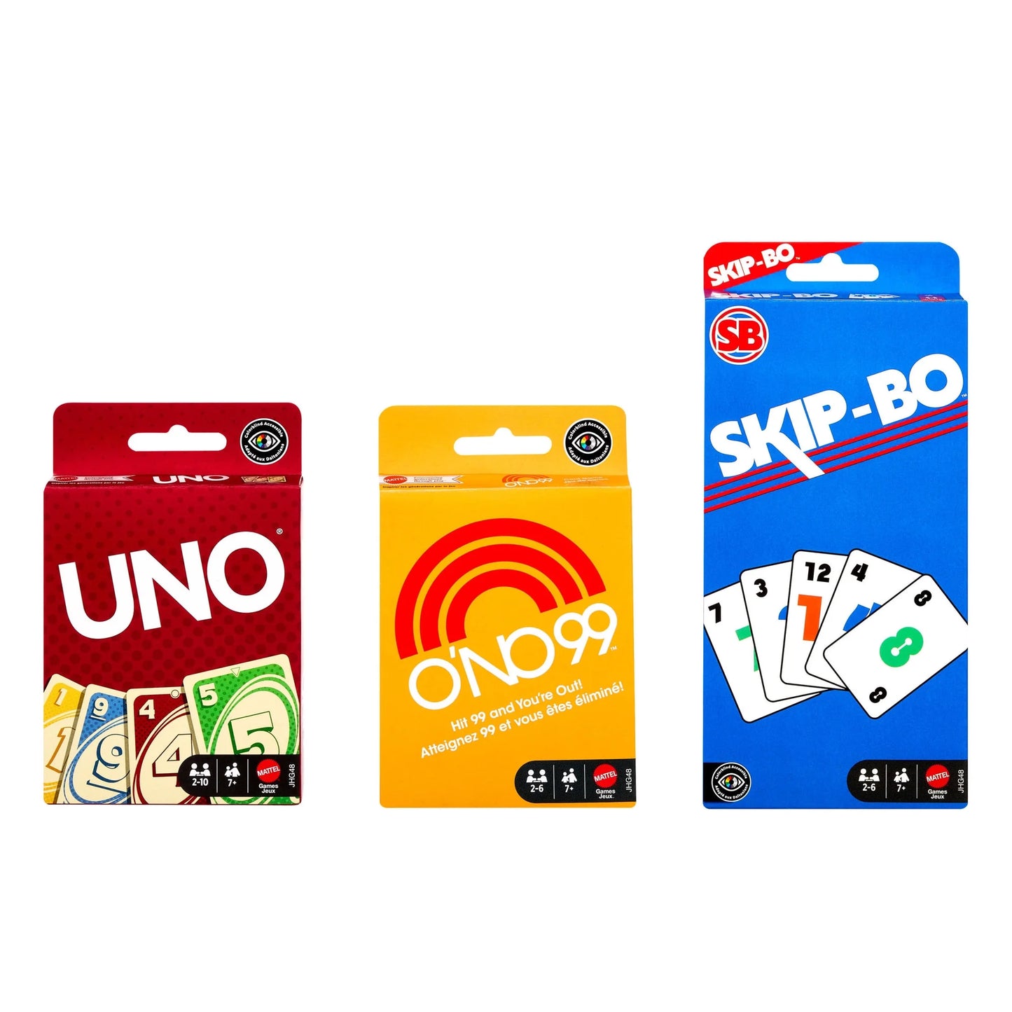 Mattel Vintage-Inspired 3 Card Game Set with UNO, O'NO 99 & Skip-Bo