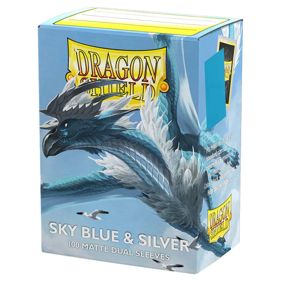 Dragon Shield Dual Matte Sky Blue and Silver standard trading card sleeves 100-count box