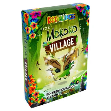 Doomlings Mokoko Village Bolster Expansion box with 40 expansion cards and one mystery holofoil collectible card
