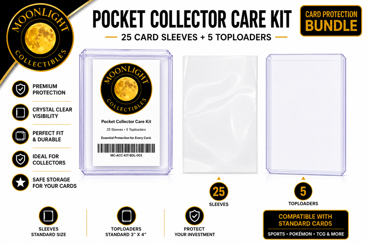 Pocket Collector Care Kit – 25 Card Sleeves + 5 Toploaders Bundle - Trading Card