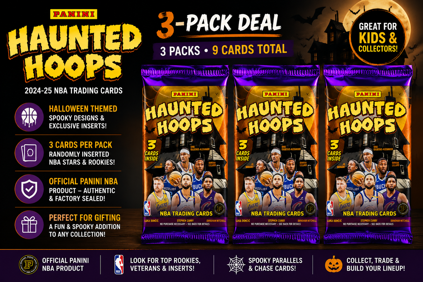2024-25 Panini Haunted Hoops Basketball Halloween 3-Pack Deal — Factory Sealed NBA Trading Cards