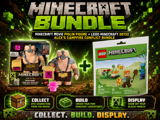Minecraft Battle Mode Great Hog Action Figure + LEGO Minecraft Alex’s Campfire Conflict 30732 Bundle