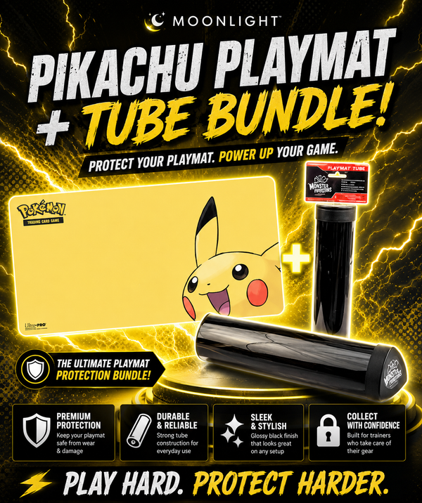 Ultra Pro Pokémon Pikachu Playmat + Monster Protectors Prism Opaque Black Playmat Tube Bundle