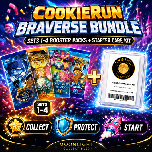 CookieRun Braverse TCG Sets 1-4 Booster Pack + Collector Starter Care Kit Bundle