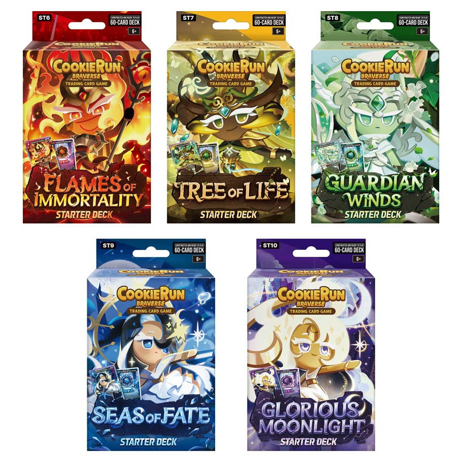 CookieRun TCG Legendary Cookie starter decks available in yellow red purple blue and green variants