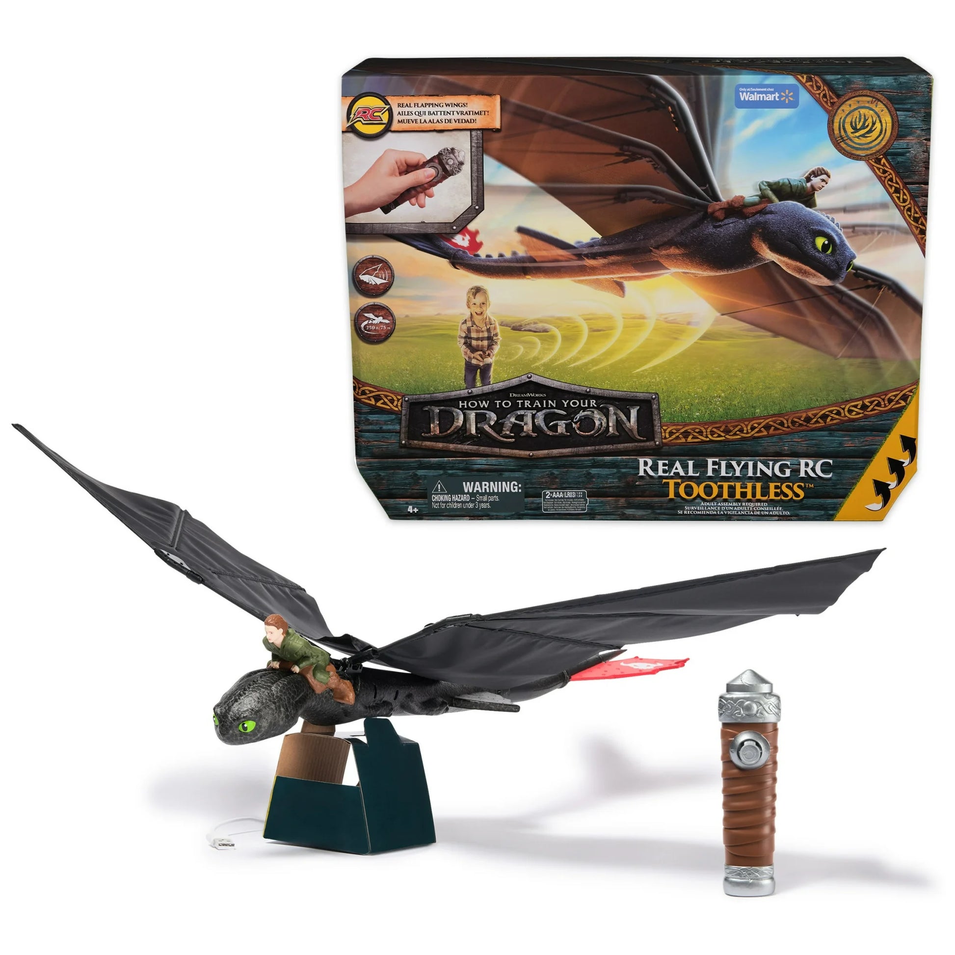 Walmart Exclusive DreamWorks Dragons flying RC Toothless toy with remote USB-C cable and 30-inch wingspan