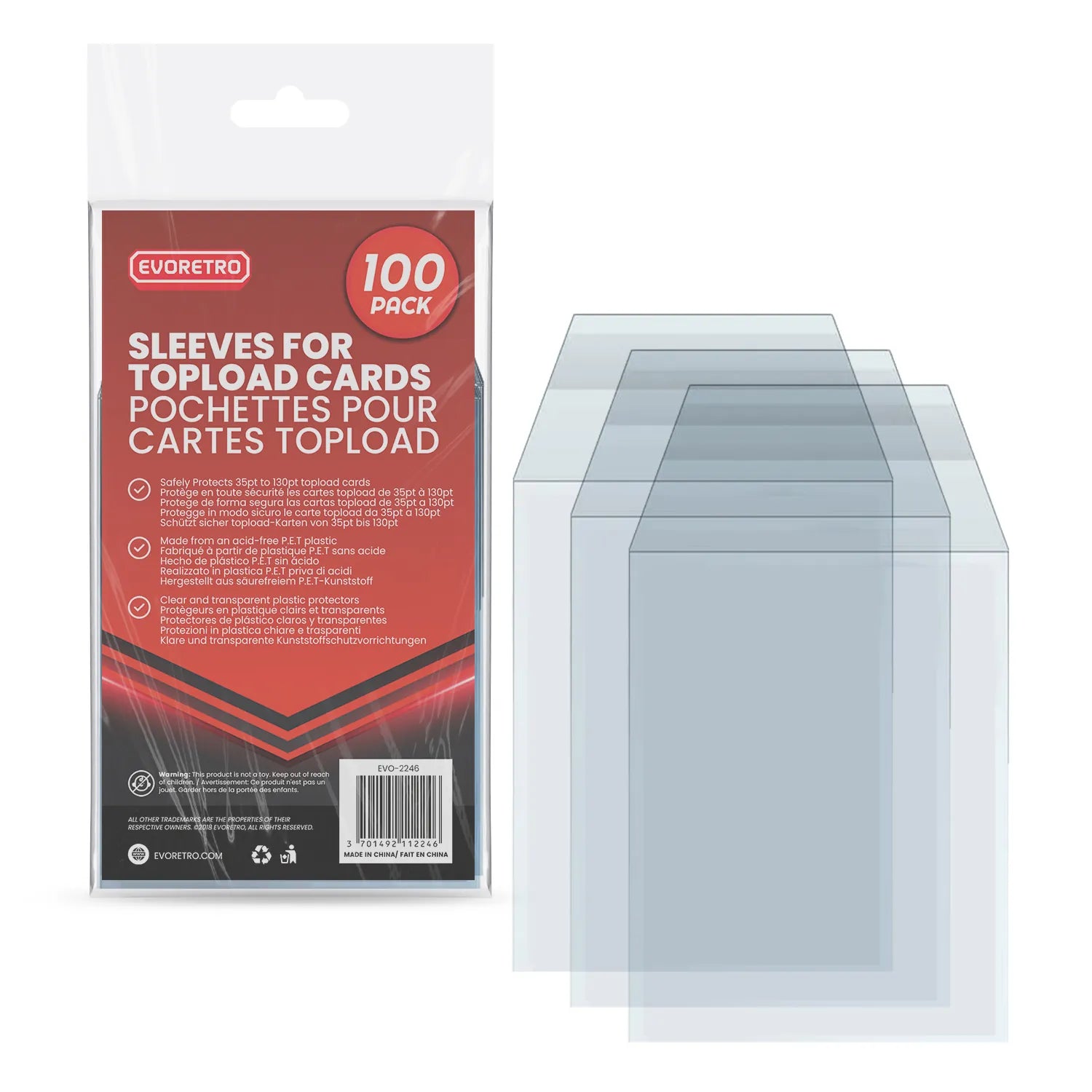 EVORETRO clear polypropylene sleeves for standard rigid card toploaders 100-count pack