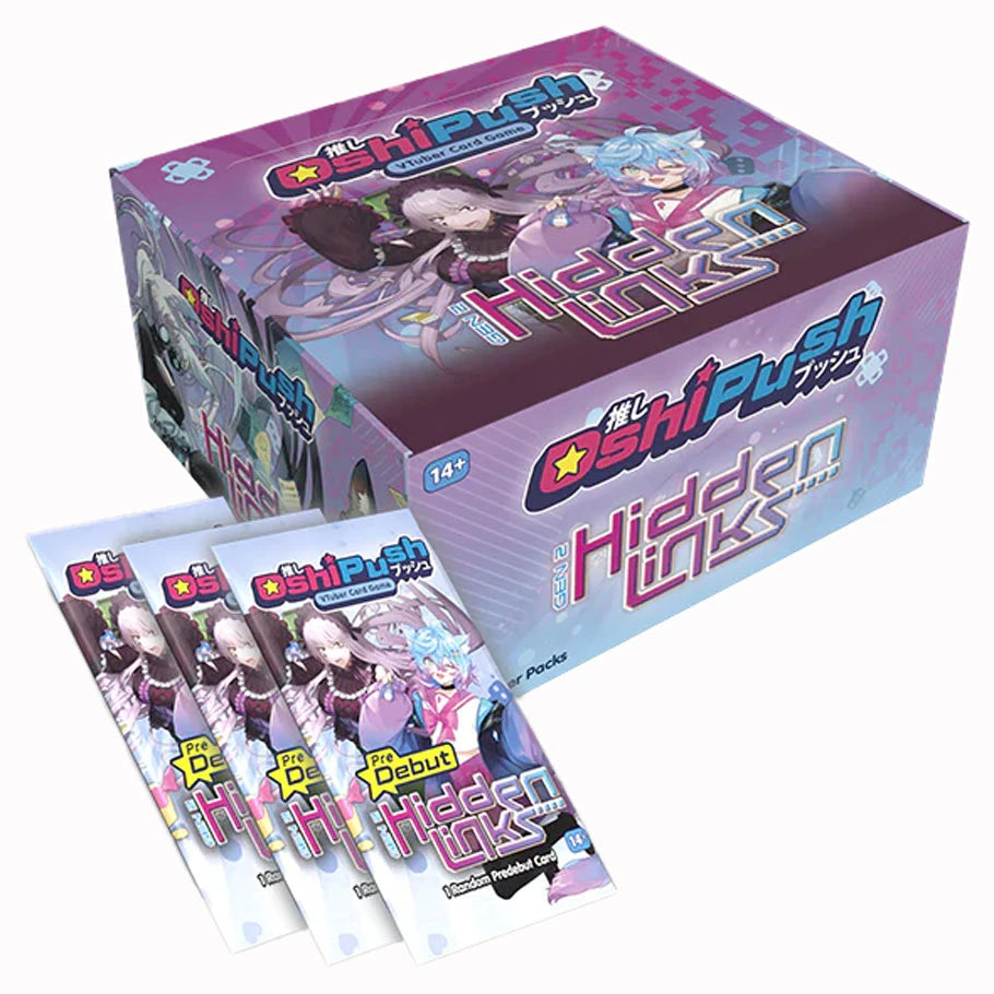 Oshi Push TCG Gen 2 Hidden Links Booster Display with three Predebut Promo Packs