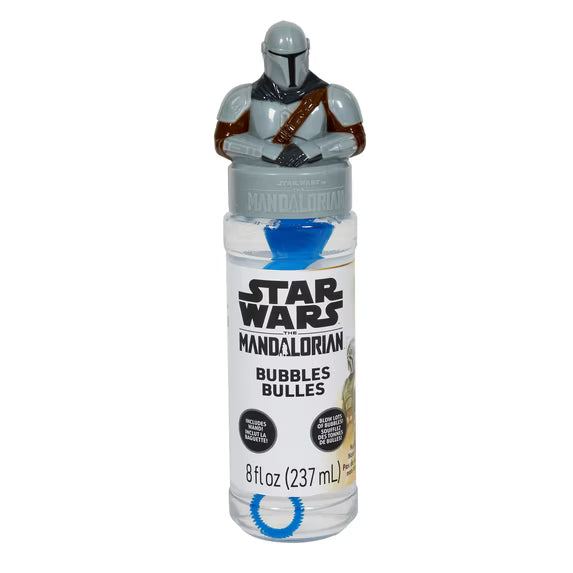 Little Kids Inc Star Wars Mandalorian bubble blowing toy with character topper and 8 fl oz bubble solution bottle