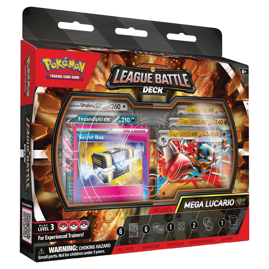 Pokémon TCG Mega Lucario ex League Battle Deck with 60-card deck and gameplay accessories