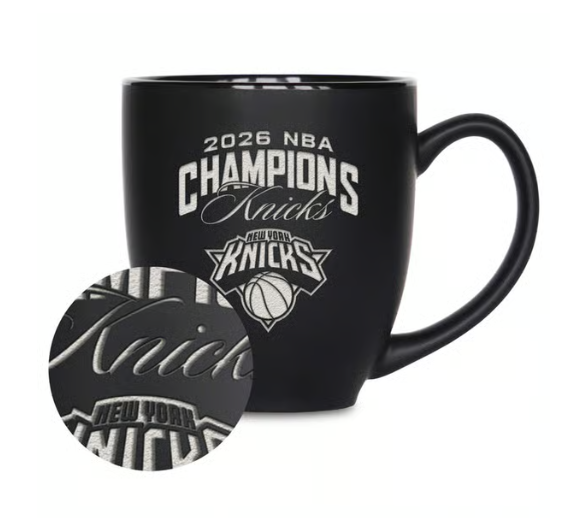 Rico Industries New York Knicks 15 oz laser engraved matte black ceramic bistro mug