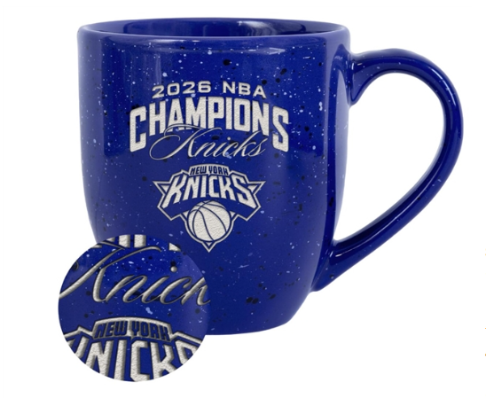 Rico Industries New York Knicks 16 oz team-color laser engraved speckled ceramic coffee mug