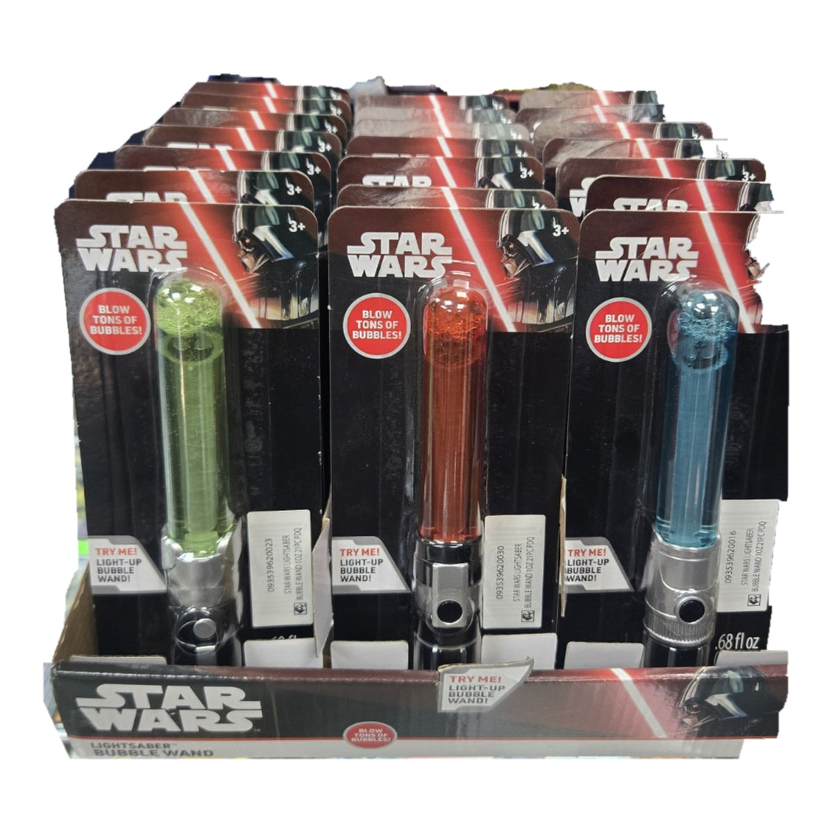 Star Wars Lightsaber light-up bubble wand toy in assorted green Yoda blue Luke Skywalker and red Darth Vader designs