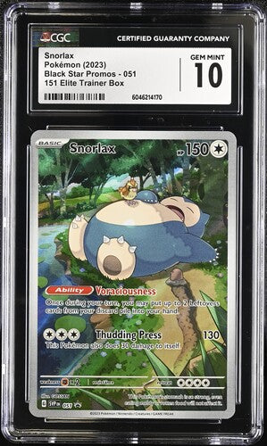 2023 English Pokémon Snorlax card 051 Black Star Promo from the 151 Elite Trainer Box graded CGC GEM MINT 10