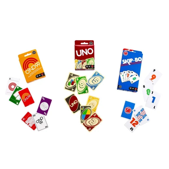 Mattel Vintage-Inspired 3 Card Game Set with UNO, O'NO 99 & Skip-Bo