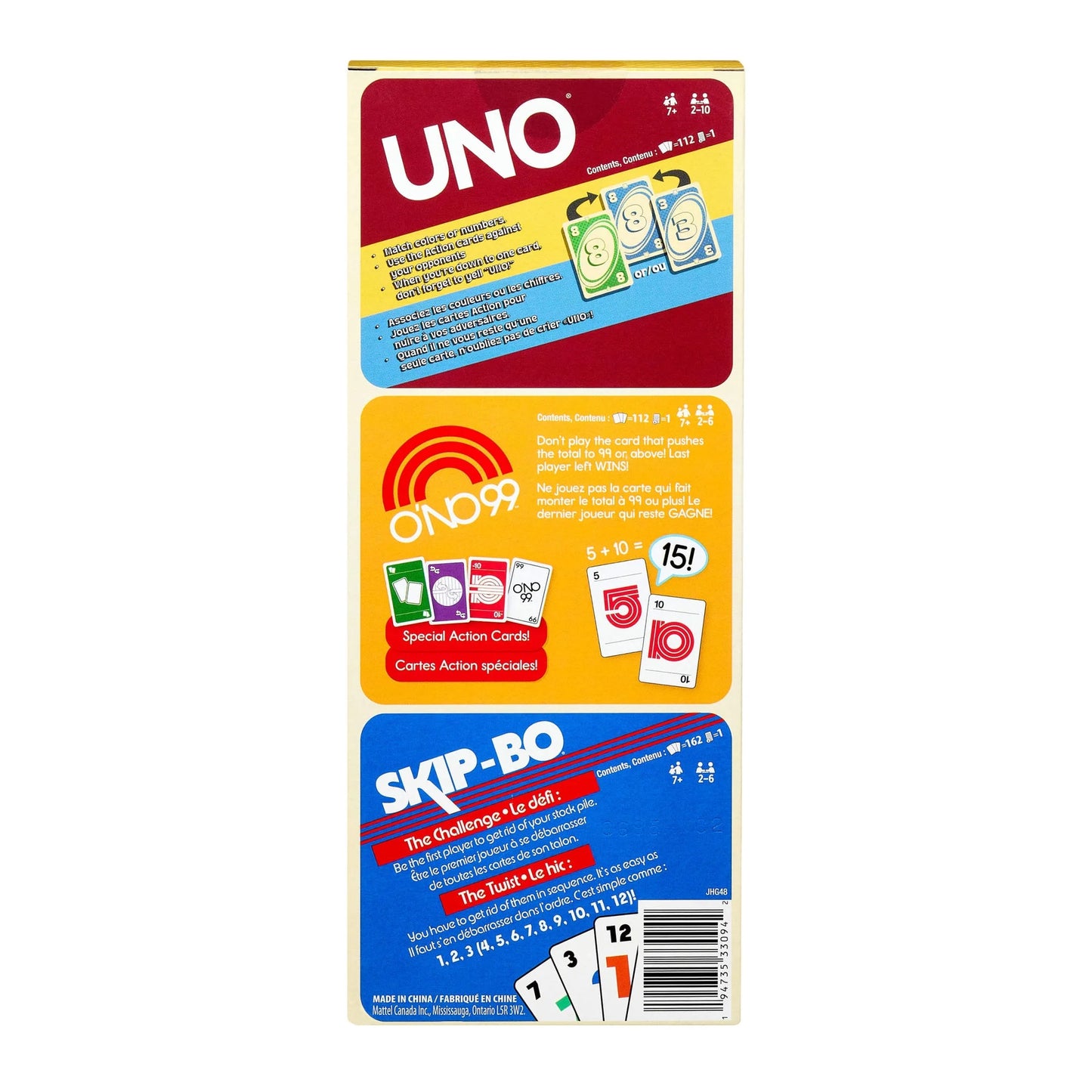 Mattel Vintage-Inspired 3 Card Game Set with UNO, O'NO 99 & Skip-Bo