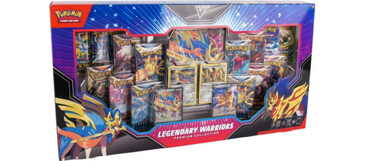 Pokémon TCG Legendary Warriors Premium Collection with Zacian Zamazenta foil cards oversize Zacian V card and 14 booster packs
