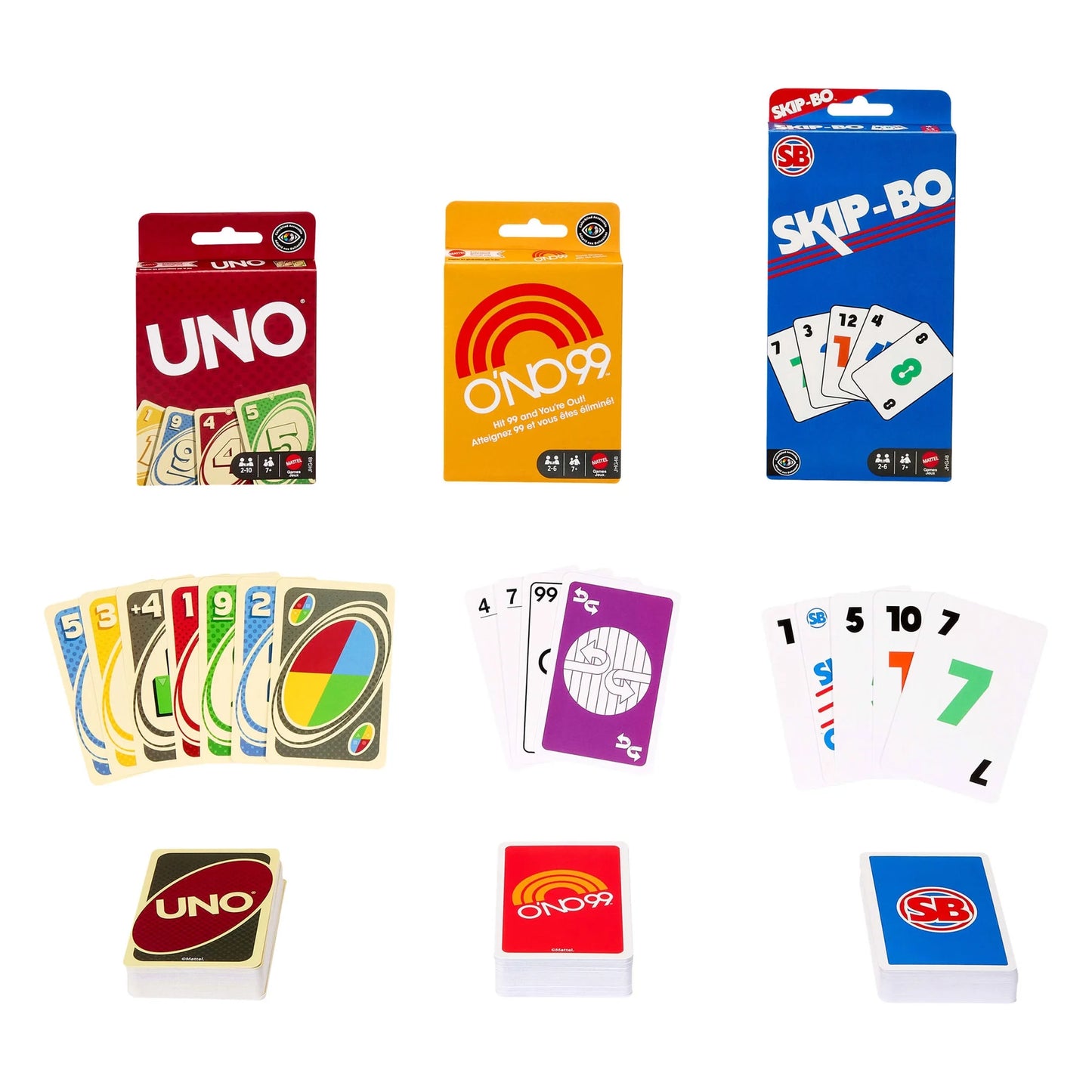 Mattel Vintage-Inspired 3 Card Game Set with UNO, O'NO 99 & Skip-Bo