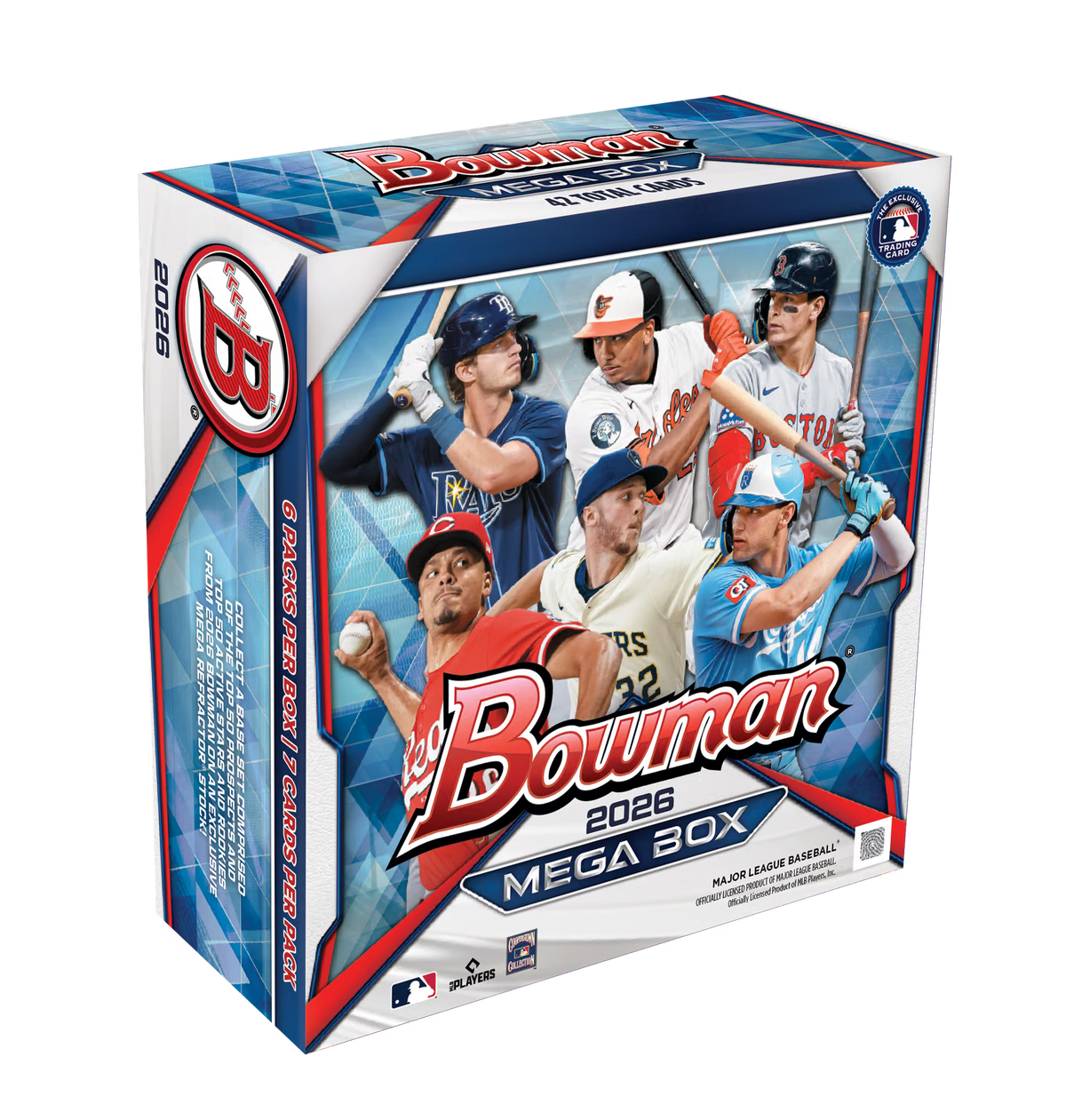 2026 Bowman Baseball Mega Box with six packs and 42 total cards