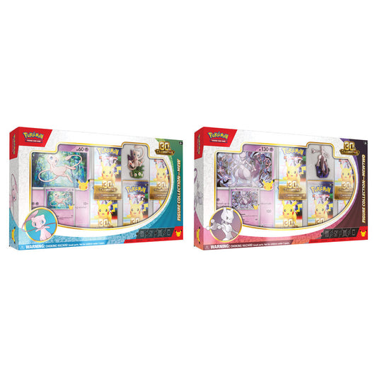 Pokémon TCG 30th Celebration Figure Collection featuring Mew or Mewtwo sealed product packaging