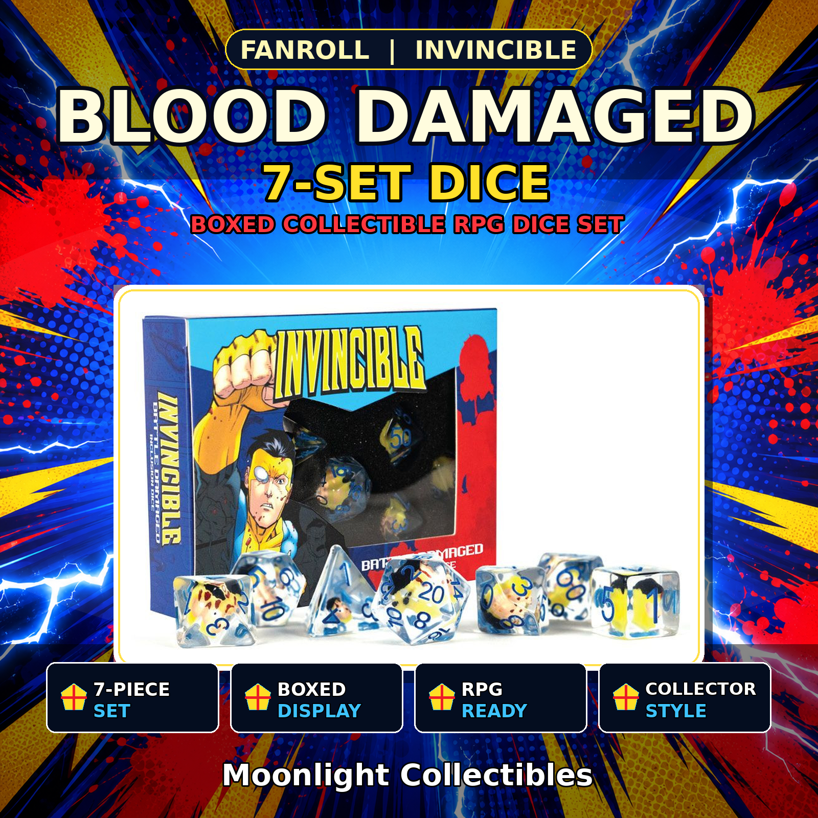FanRoll Invincible Blood Damaged Inclusion 7-Dice Set - Collectible