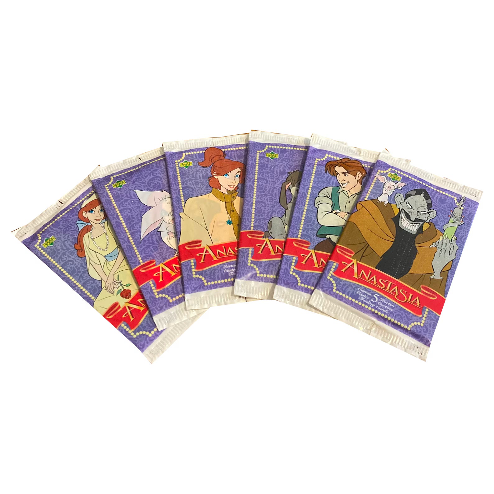 Sealed 1998 Upper Deck Anastasia movie trading card pack containing 5 cards