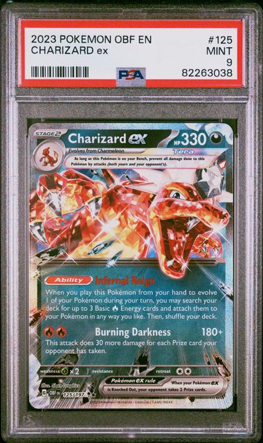 2023 Pokémon Obsidian Flames Charizard ex card number 125 graded PSA MINT 9