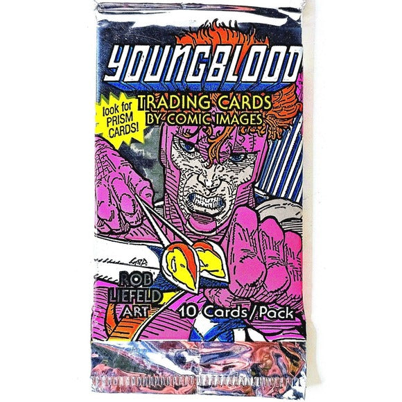 Sealed 1992 Comic Images Youngblood trading card pack with 10 cards featuring Rob Liefeld art