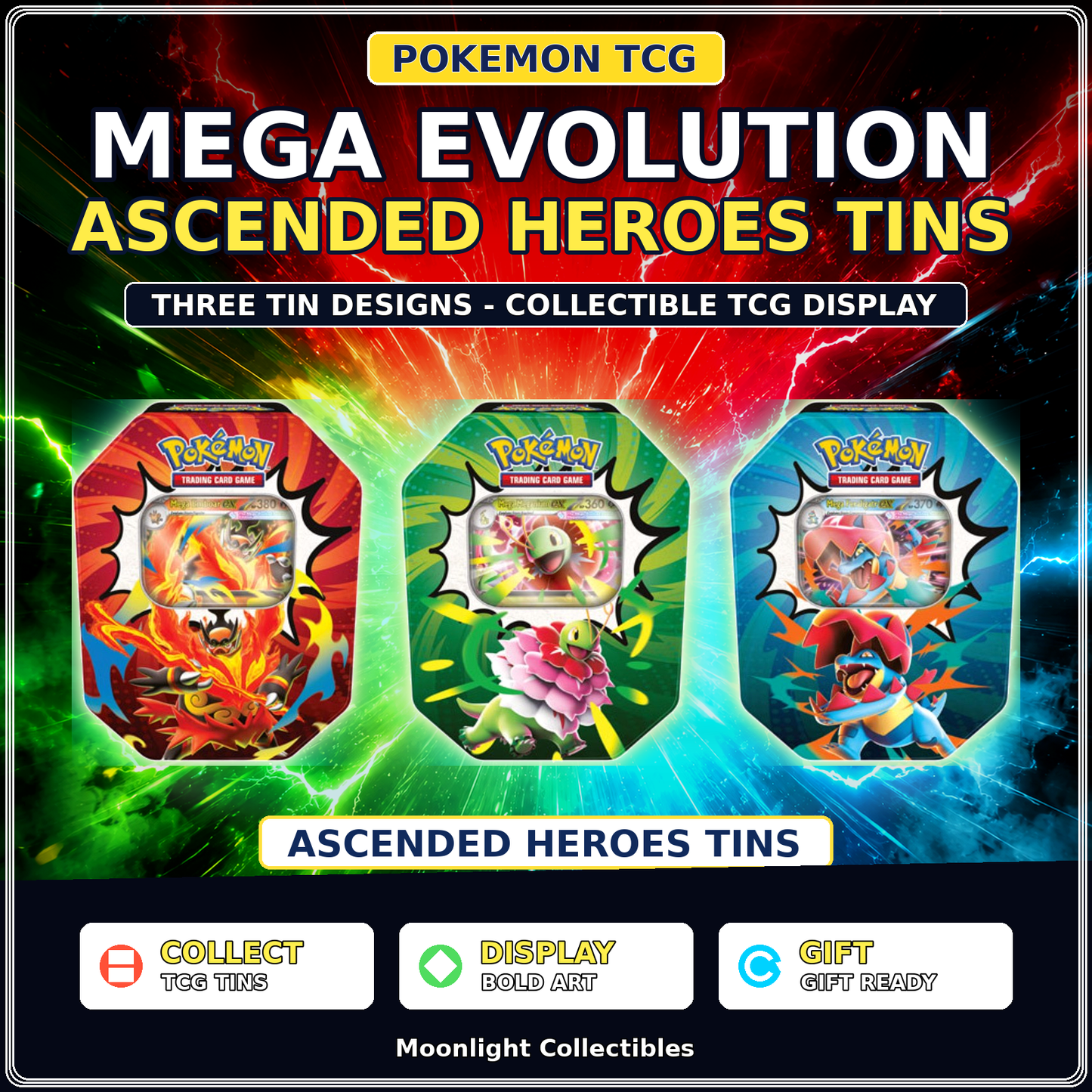 Pokémon TCG: Mega Evolution—Ascended Heroes Tin - Assorted Random Art - 1 Tin (Pre-Order before 7/03/26)
