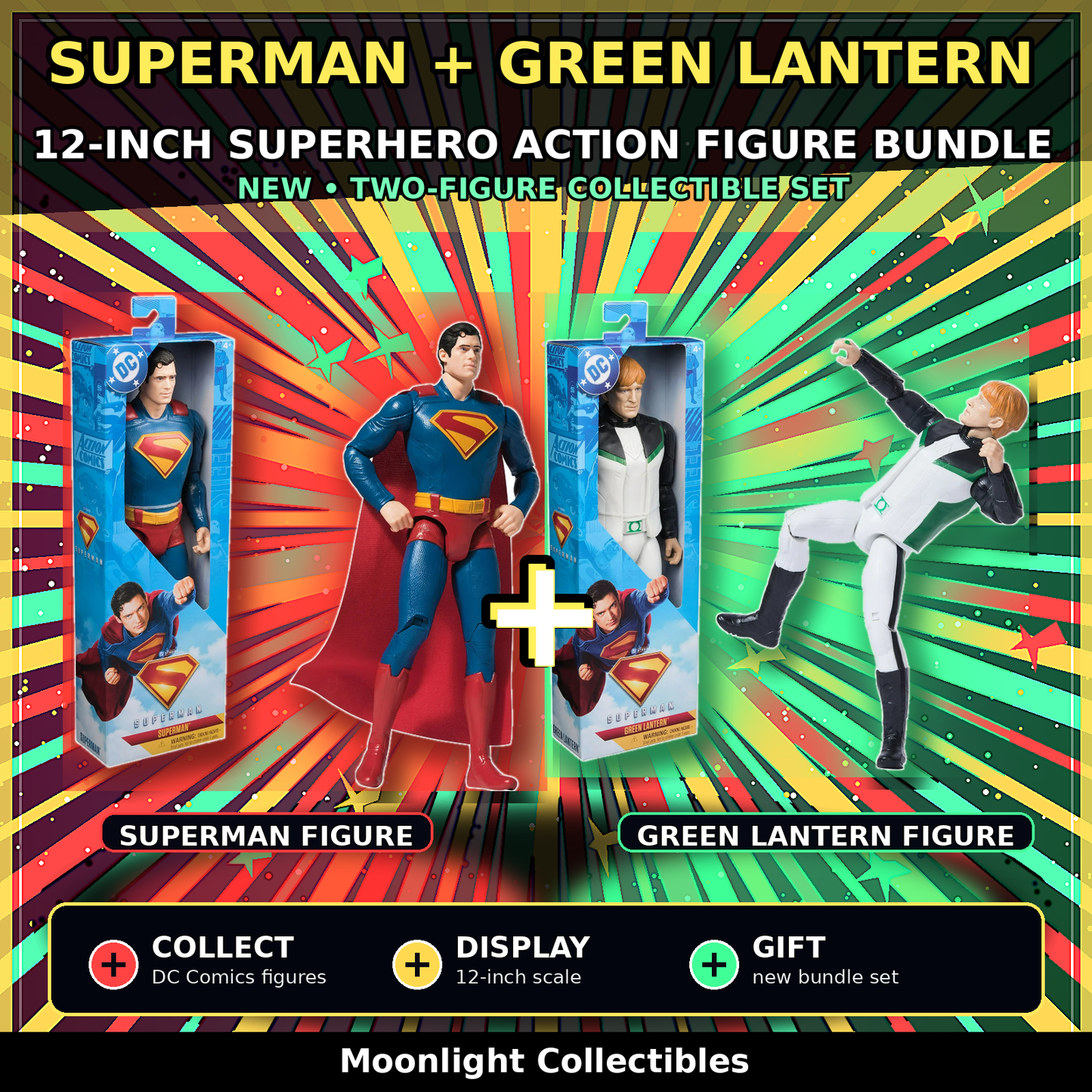 DC Comics Superman & Green Lantern 12-Inch Superhero Action Figure Bundle New