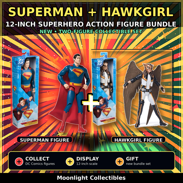 DC Comics Superman & Hawkgirl 12-Inch Superhero Action Figure Bundle New