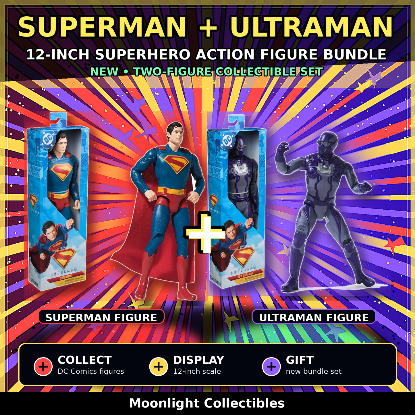 DC Comics Superman & Ultraman 12-Inch Superhero Action Figure Bundle New
