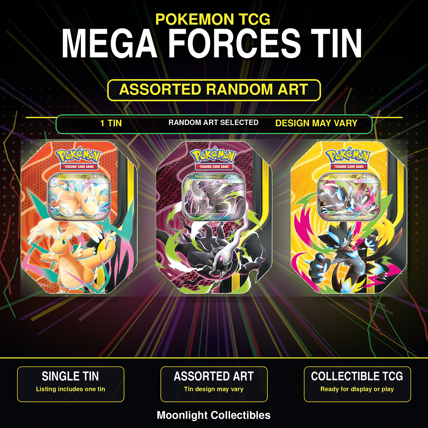 Pokémon TCG Mega Forces Tin Assorted Random Art - 1 Tin (Order before 6/26/26)
