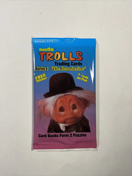Sealed 1992 Norfin Trolls Series 1 The Introduction pack containing 7 cards and 1 sticker